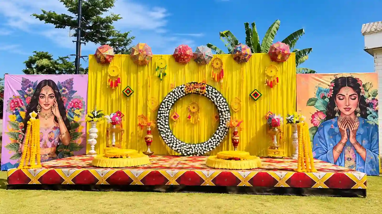 balloon decoration Sunshine Bloom Floral Stage Haldi Setup